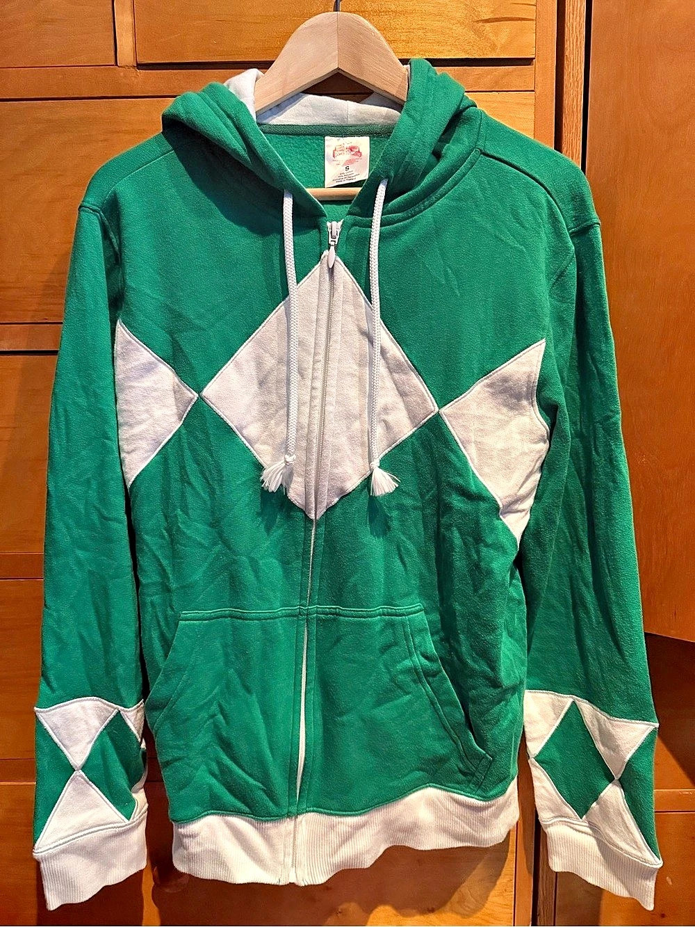 Mighty Morphin Power Rangers Green Ranger Costume Zip Up Hoodie Green & White